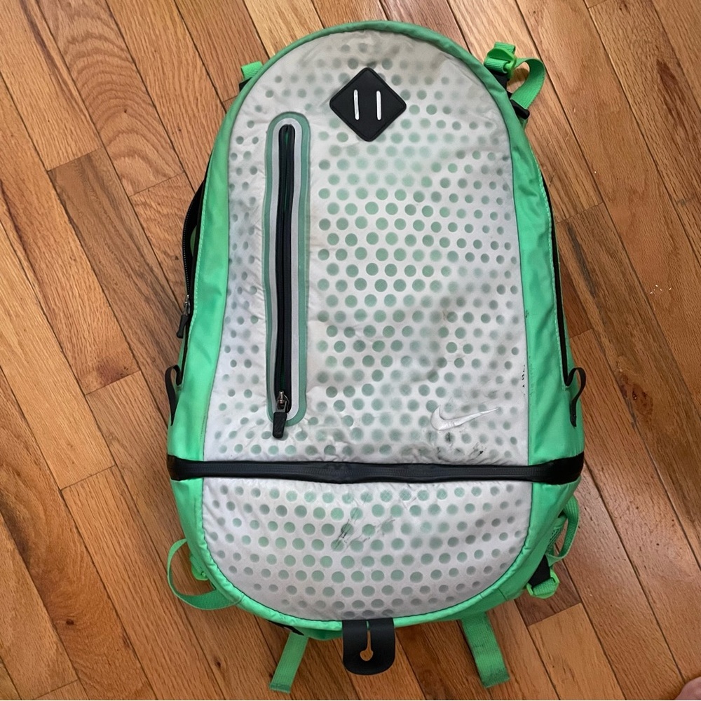Nike Green and Gray Structured Backpack with Polka Dot Design